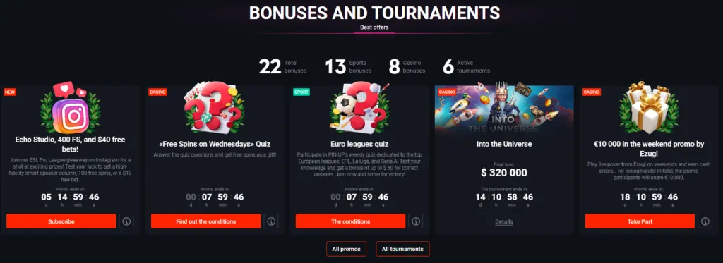 pin up bonuses and tournaments