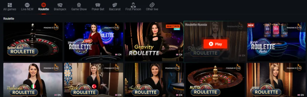 roulette live in Pin up casino