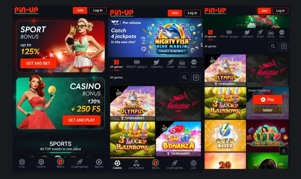 Casino games in the Pin Up app